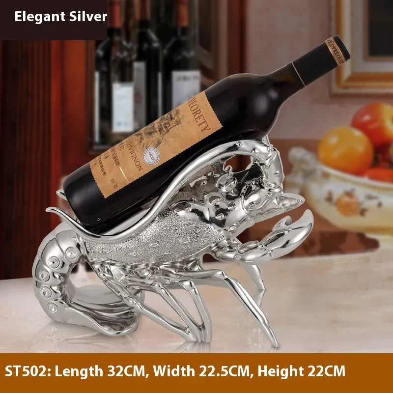 Lobster-shaped wine rack ornament in rose gold or elegant silver colour