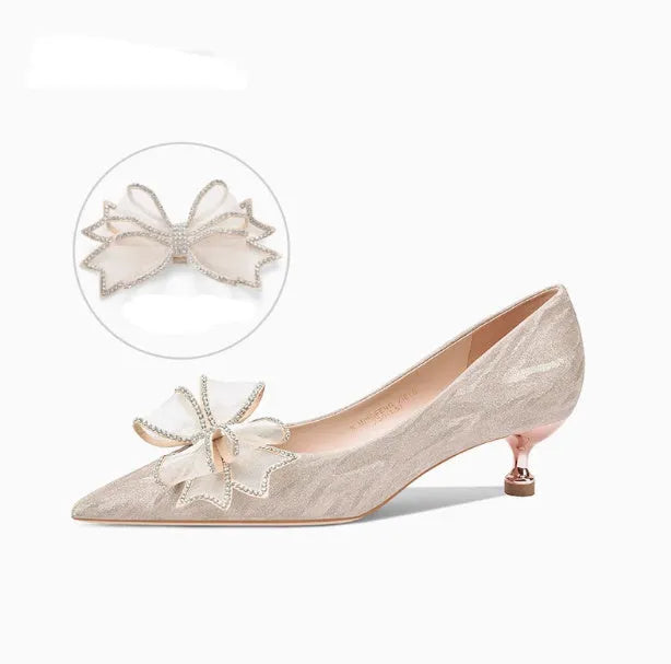 Champagne sequin crystal stiletto high heels with pointed toe for wedding events