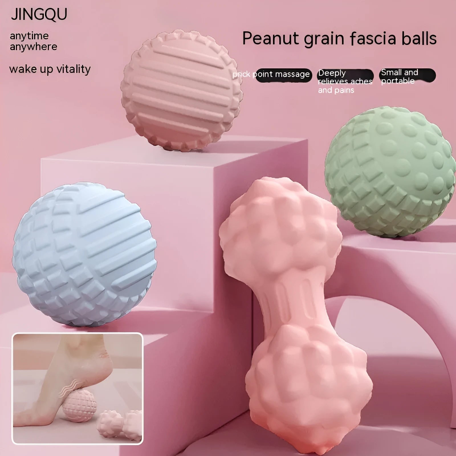 6cm TPR foot massage ball in peanut shape available in pink, blue, green, or purple colours