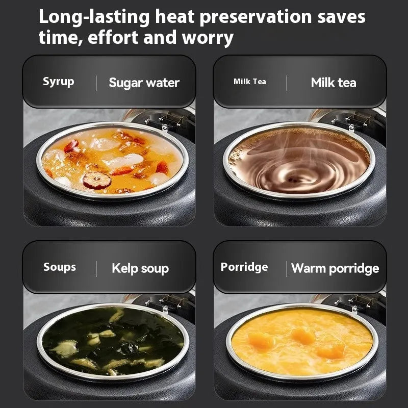 Black 10 litre stainless steel electric heating insulation pot with large mouth steel cover