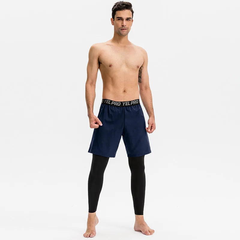 Men's grey quick drying high elastic tight pants for fitness and sports activities