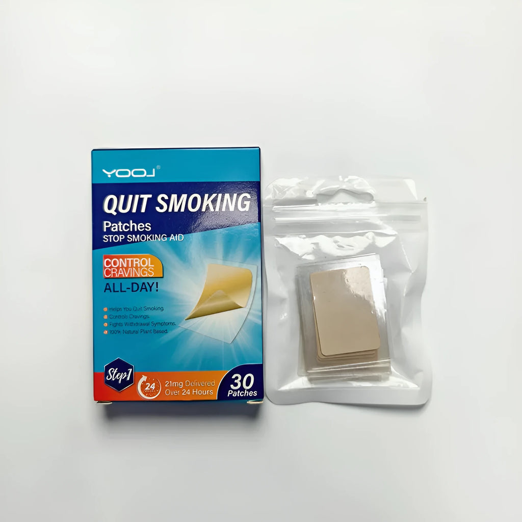 Box of 30 plant extract nicotine replacement patches for smoking cessation.