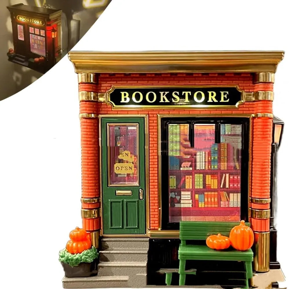 Christmas cartoon house resin ornament with small night lamp USB powered for festive decoration