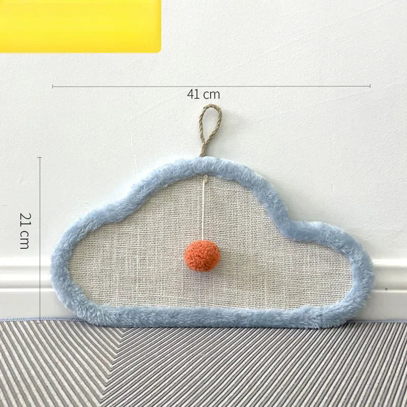 Natural sisal cat scratching mat with sleeping cat cartoon pattern, wall mounted design