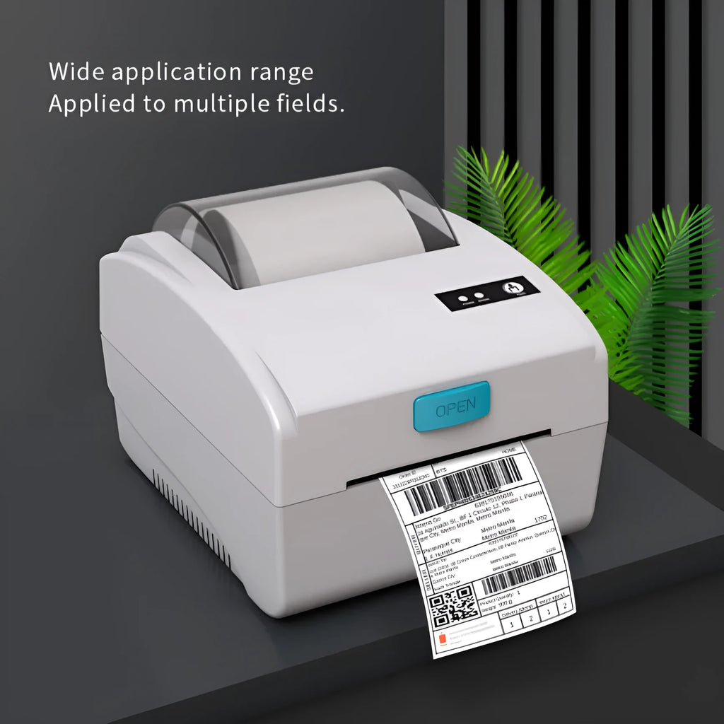 White Bluetooth thermal label printer with USB connectivity for heat-sensitive shipping and address labels