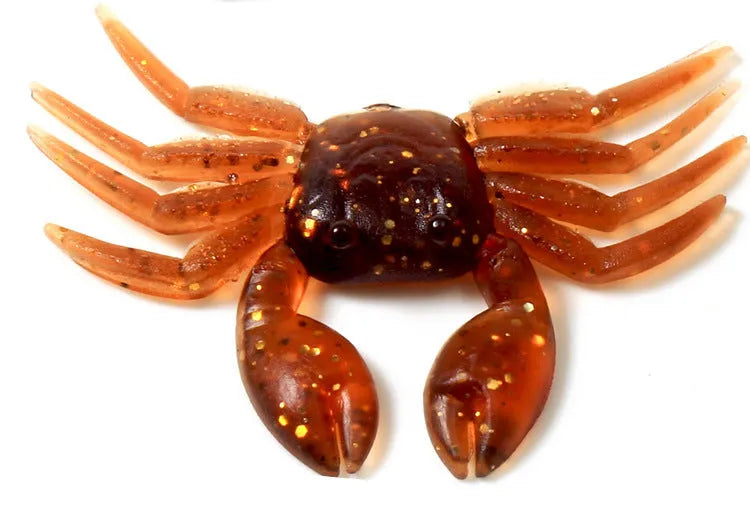 PVC crab fishing lure measuring 8cm in brown and red colour variants