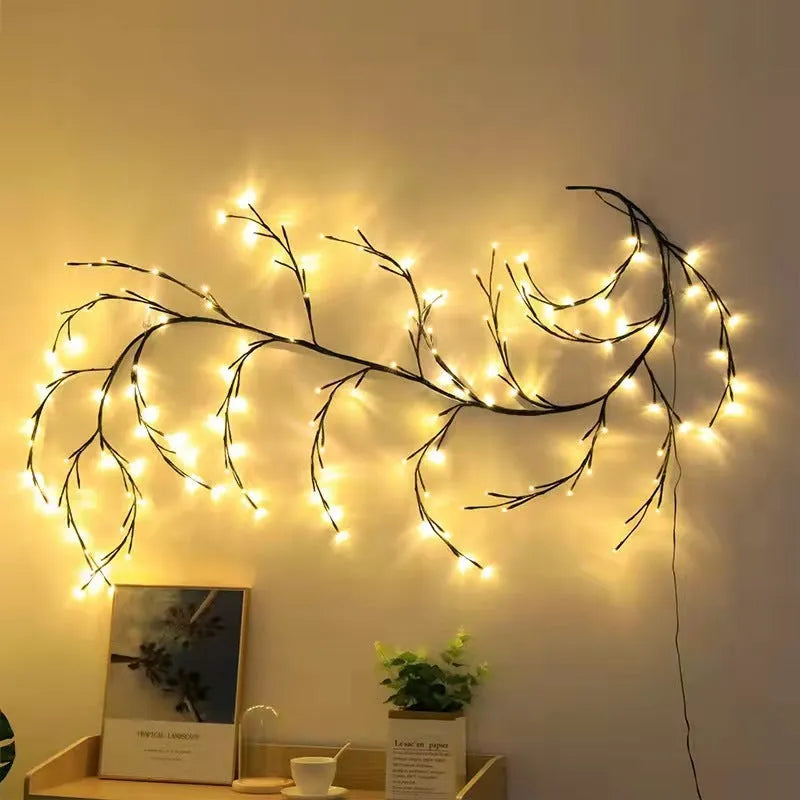 Flexible willow vine LED garland with bendable branches and warm white lights for wall decoration