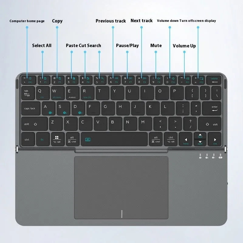 Space grey folding Bluetooth wireless keyboard for mobile phones and tablets