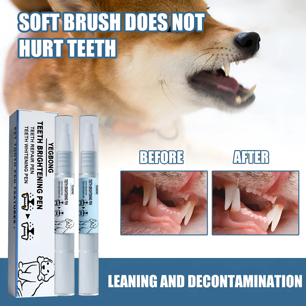 Yegbong pet teeth whitening pen with dual 3ml formula and dental brushes for dogs and cats