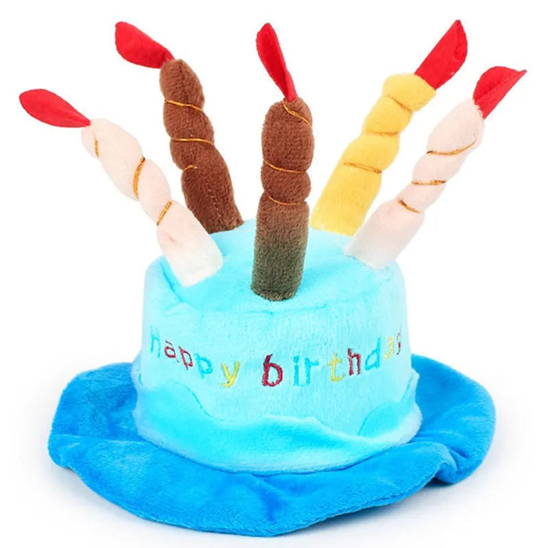 A blue or pink lightweight birthday hat for dogs on a white background.