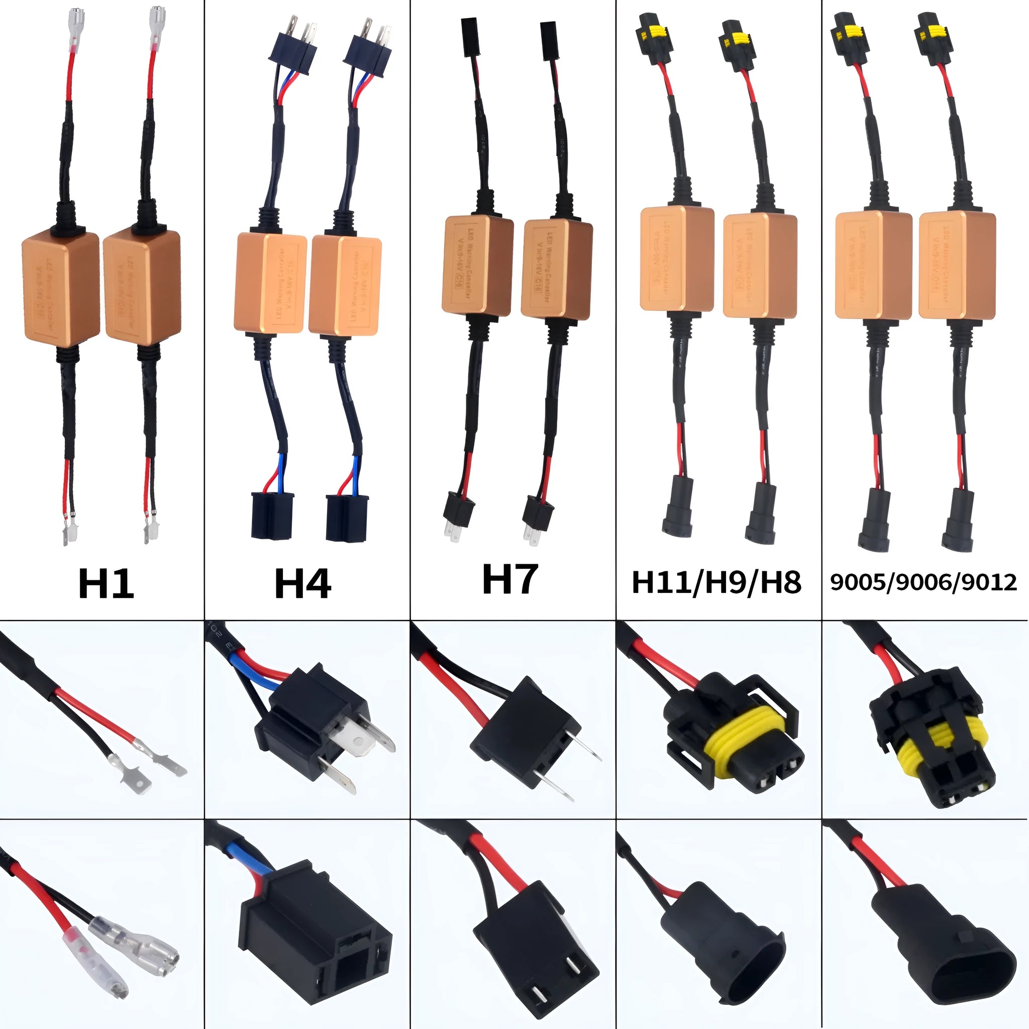 Black alloy CANbus decoder for car LED headlights compatible with H4 H7 H11 H13 bulb models.