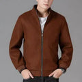 Men's gray polyester fleece autumn jacket with long sleeves and stick pocket