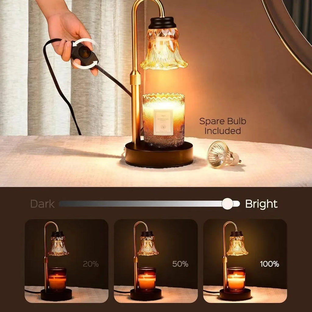 Bamboo holder wax melting lamp with adjustable lifting mechanism showing height adjustment