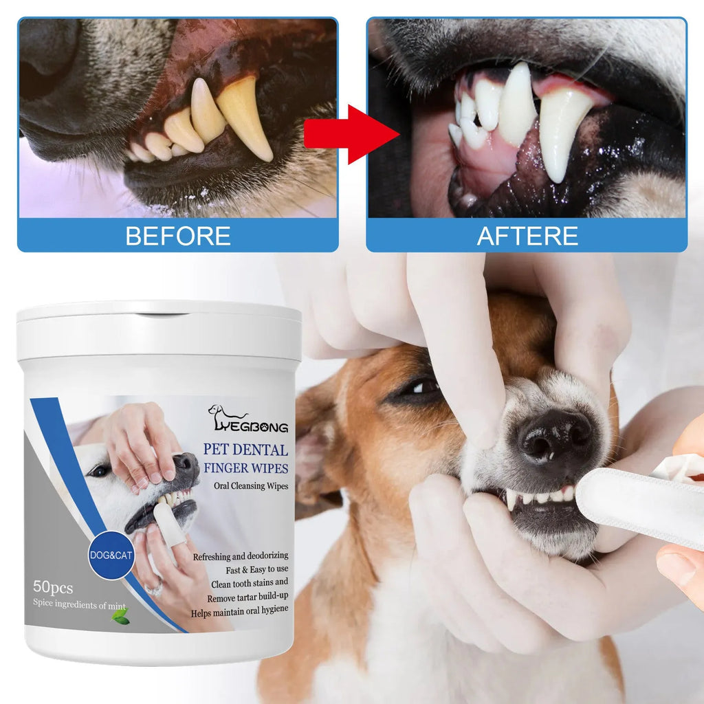 Pet teeth finger wipes oral care finger stall for dogs 50pcs can