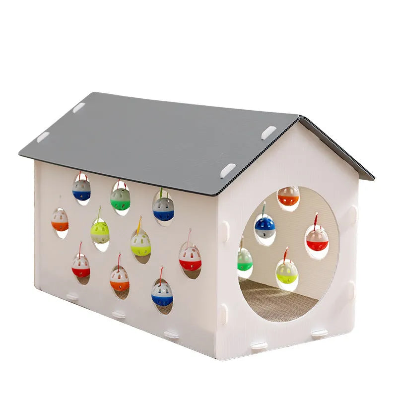 Integrated cat scratch board with tunnel and bell ball plastic toy