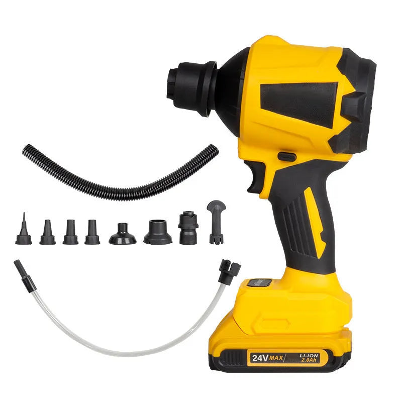 Yellow handheld 18V lithium battery dust gun with 680W motor for blowing suction and inflating tasks
