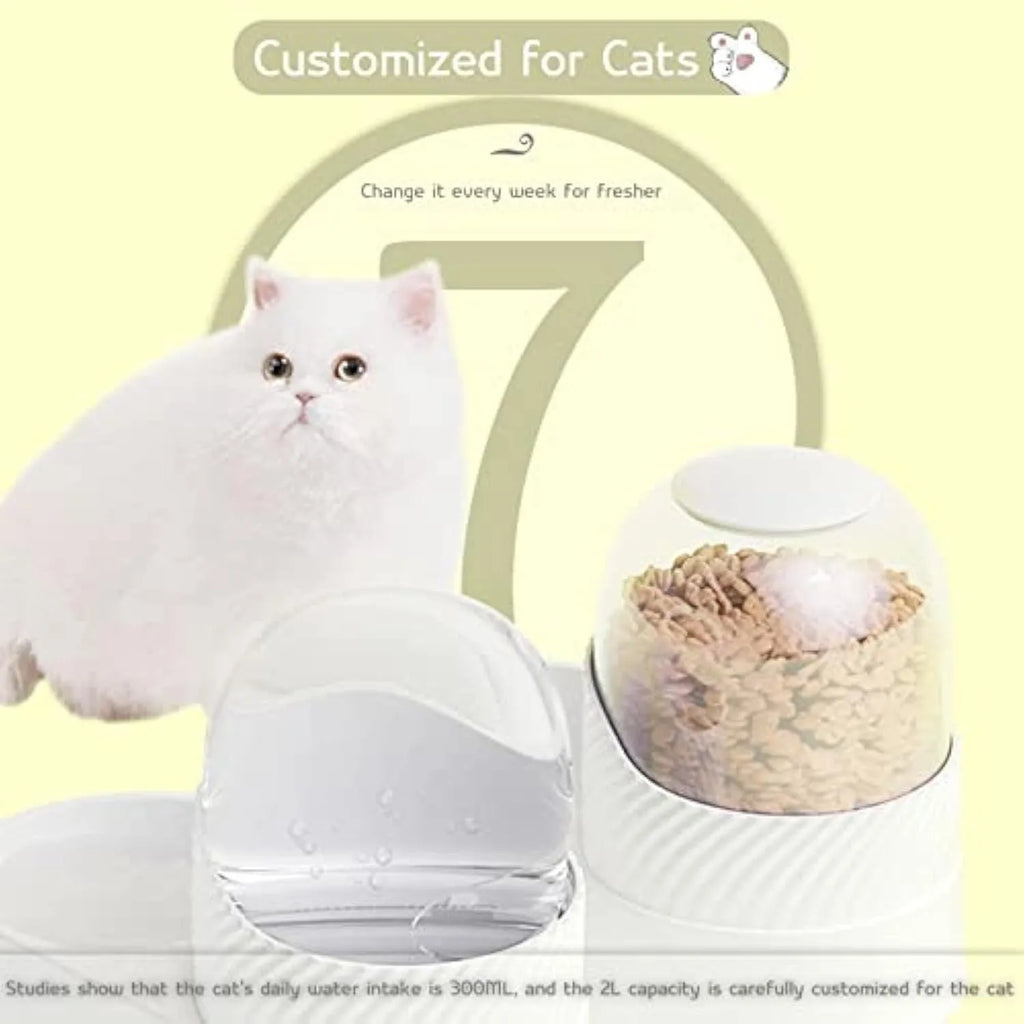 White plastic cat feeder and water dispenser set with wave-shaped design, two 2-litre units.