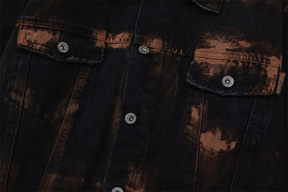 Fashion holes denim clothes jacket for men in black cotton street style