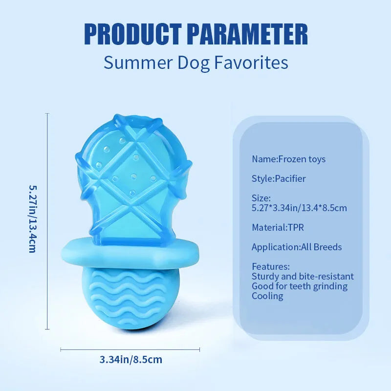 Summer ice cold dog cooling toy set with pacifier, popsicle, and ring shapes in assorted colours