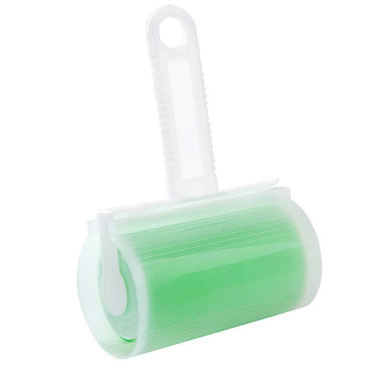 Reusable washable lint roller with protective cover for pet hair removal.