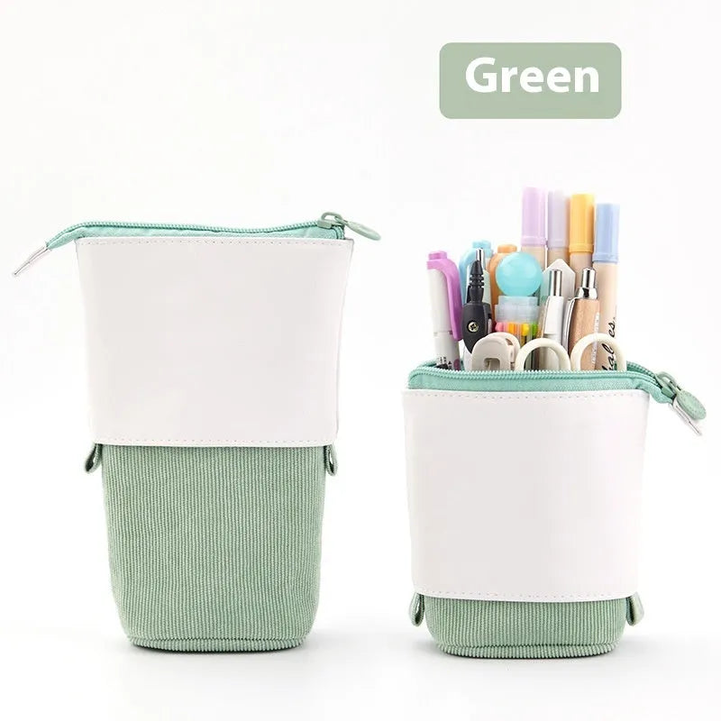 Korean style corduroy drop-down telescopic stationery case in six colour options