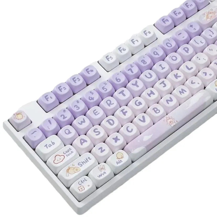 PBT gradient purple keycap set with cartoon rabbit design for mechanical keyboards
