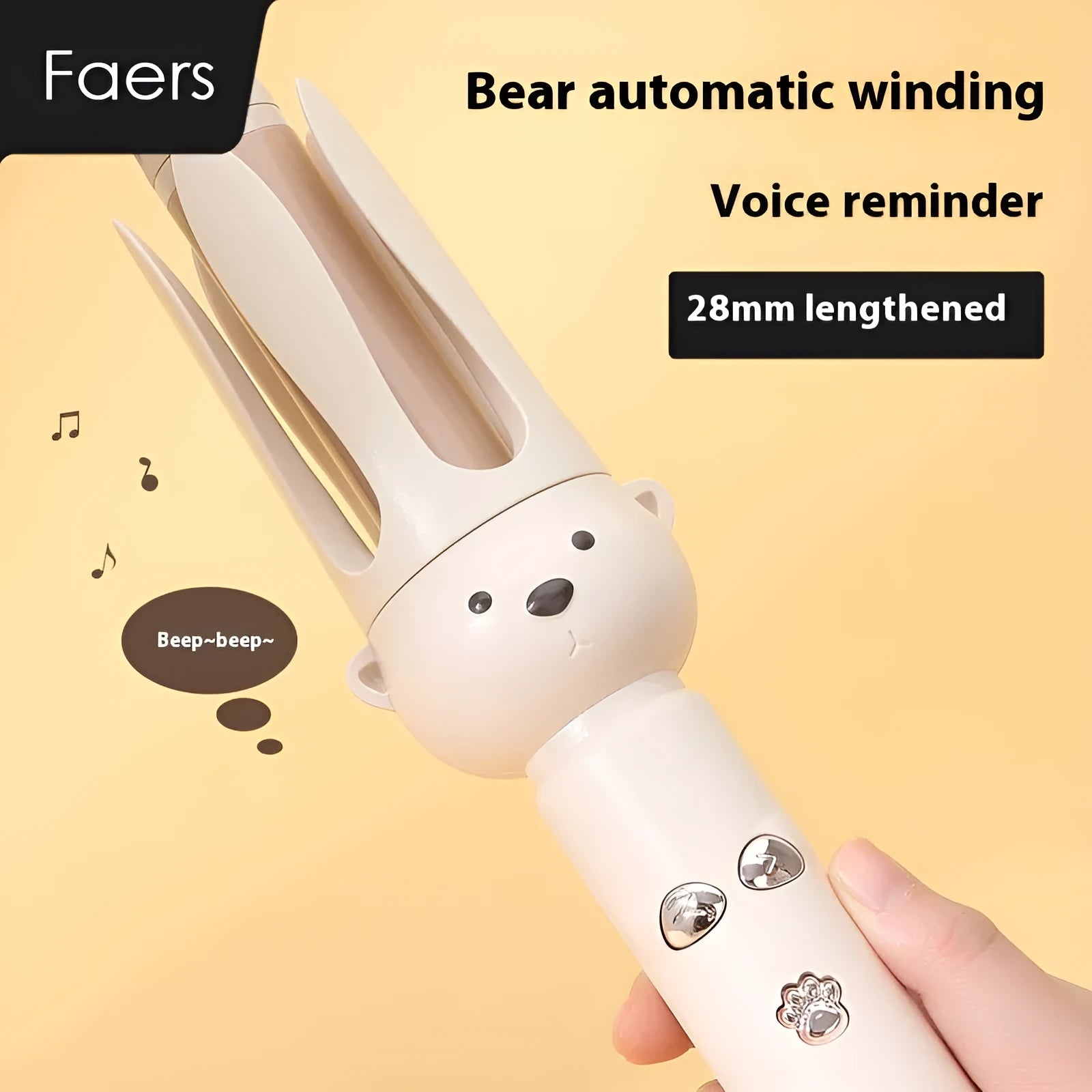 Beige anion automatic hair curler with rotating barrel on white background
