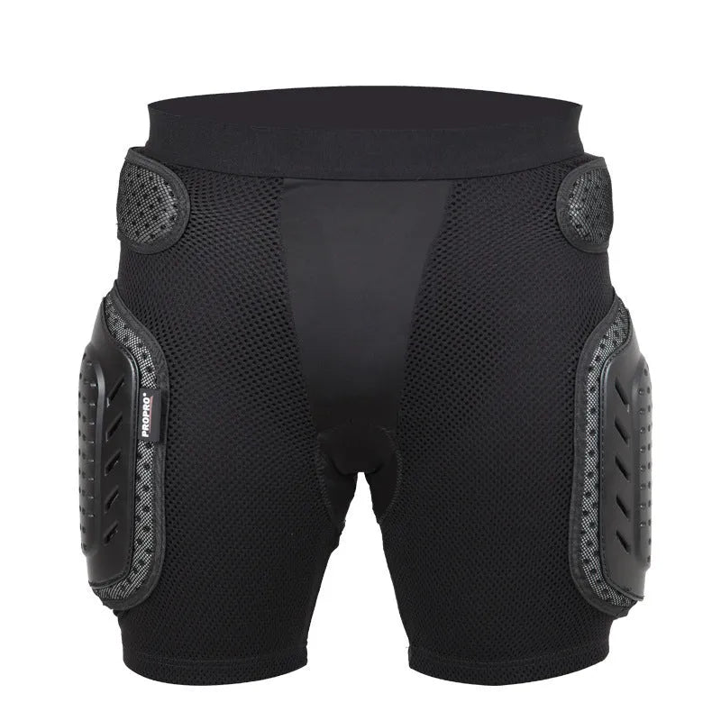 Black cycling hip protection pants with multifunctional padded design for sports safety