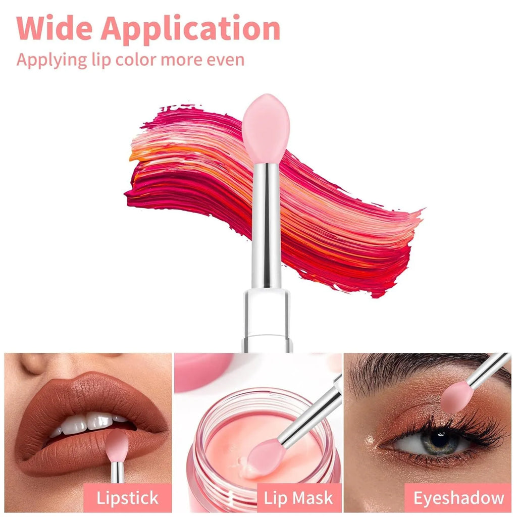 Set of eight coloured silicone lip brushes with protective caps for lipstick and gloss application