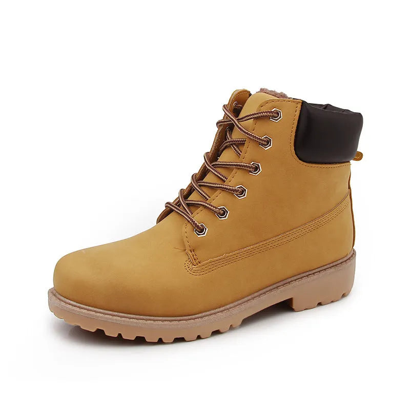 Pink men's Martin boots with velvet lining and round toe front lace-up design