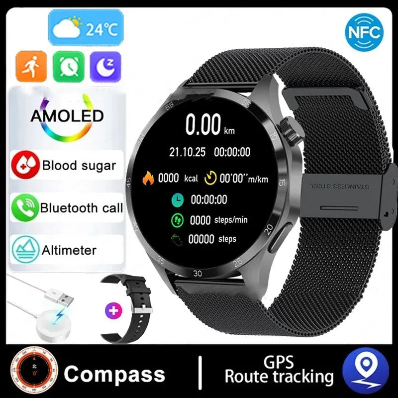 Black smartwatch with Bluetooth calling on a silicone strap, displaying health metrics on its screen.