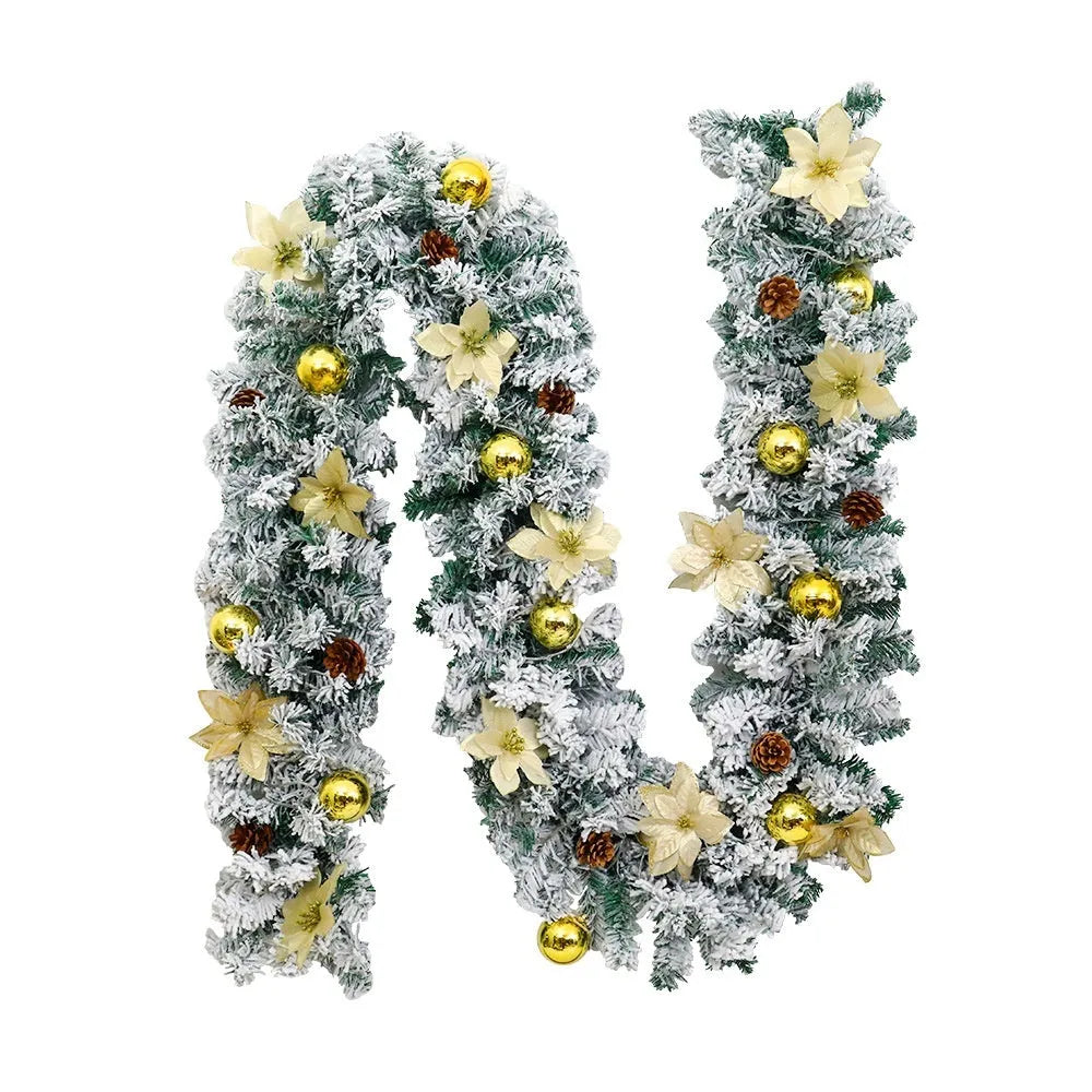 240cm flocked PVC Christmas rattan garland in green with snowy texture