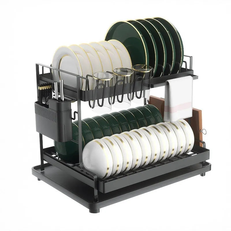 Double-layer kitchen storage rack with removable draining function in modern simplicity design