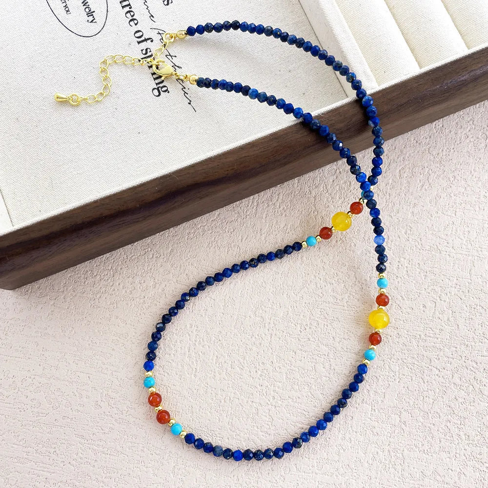 Natural lapis lazuli pendant necklace with copper setting on ball bead chain, adjustable 41-50cm, handmade women's jewellery