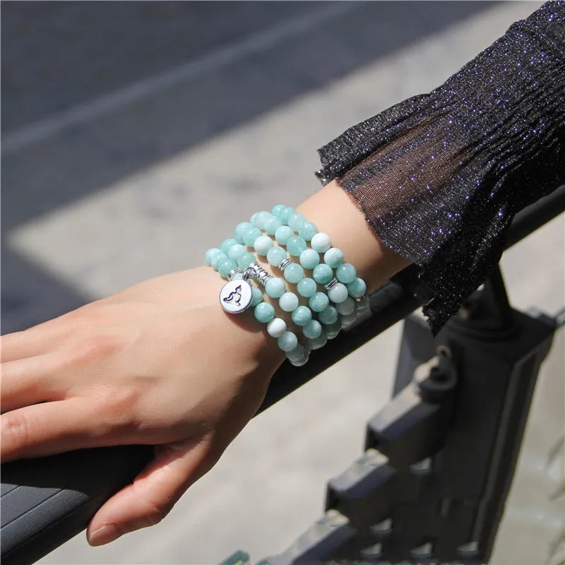 Natural stone bracelet with geometric lotus design in vintage literary style for women