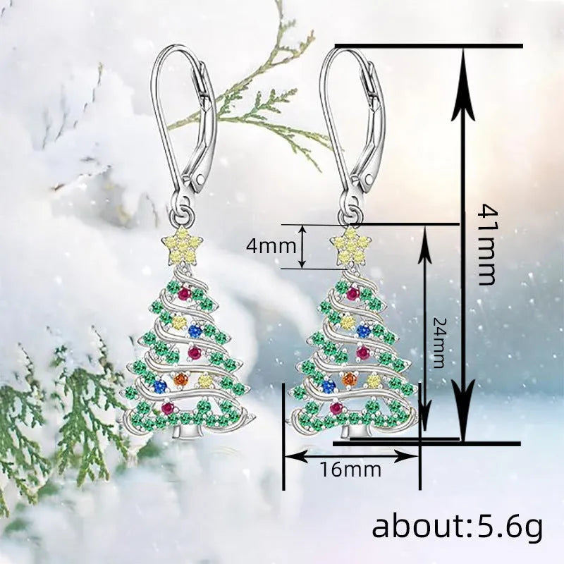 Women's Christmas tree earring pendants with star design in white gold colour finish