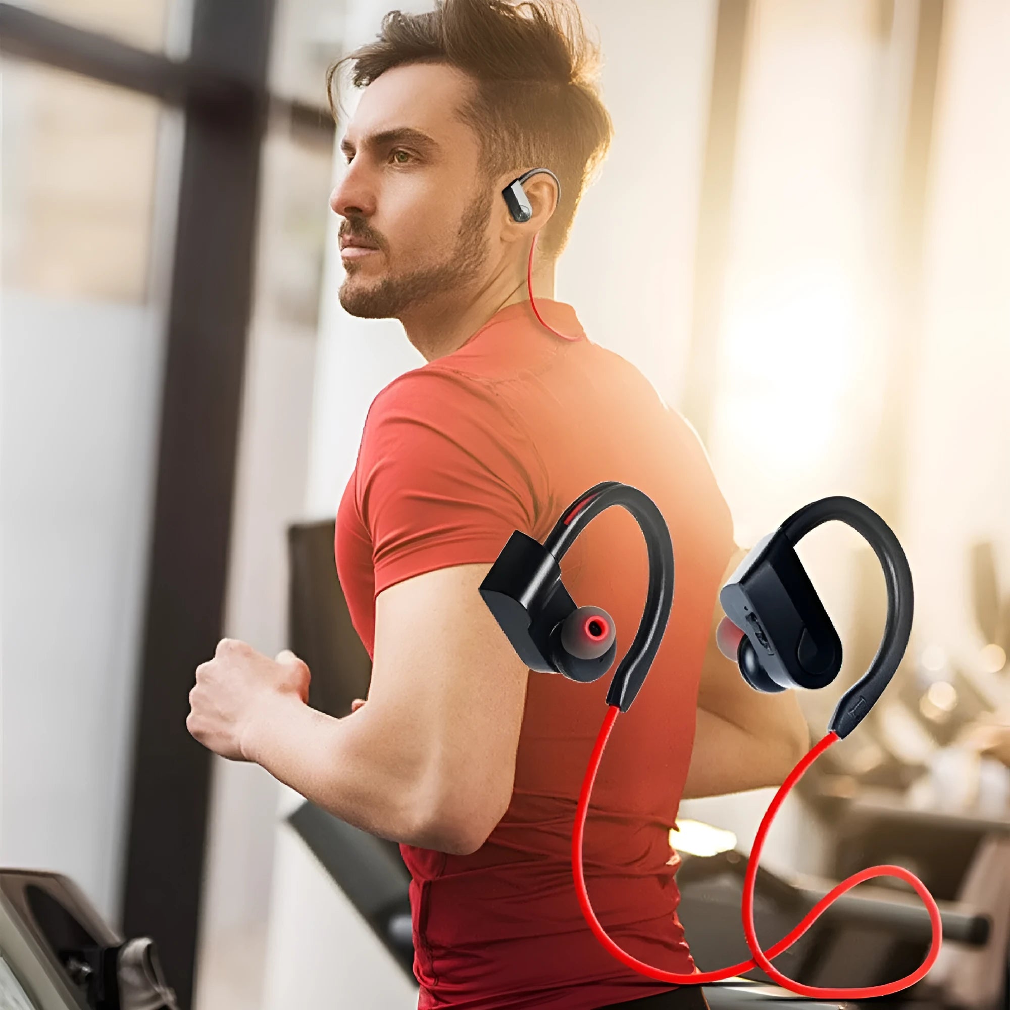 Wireless neck mounted Bluetooth earphones in black blue red colours