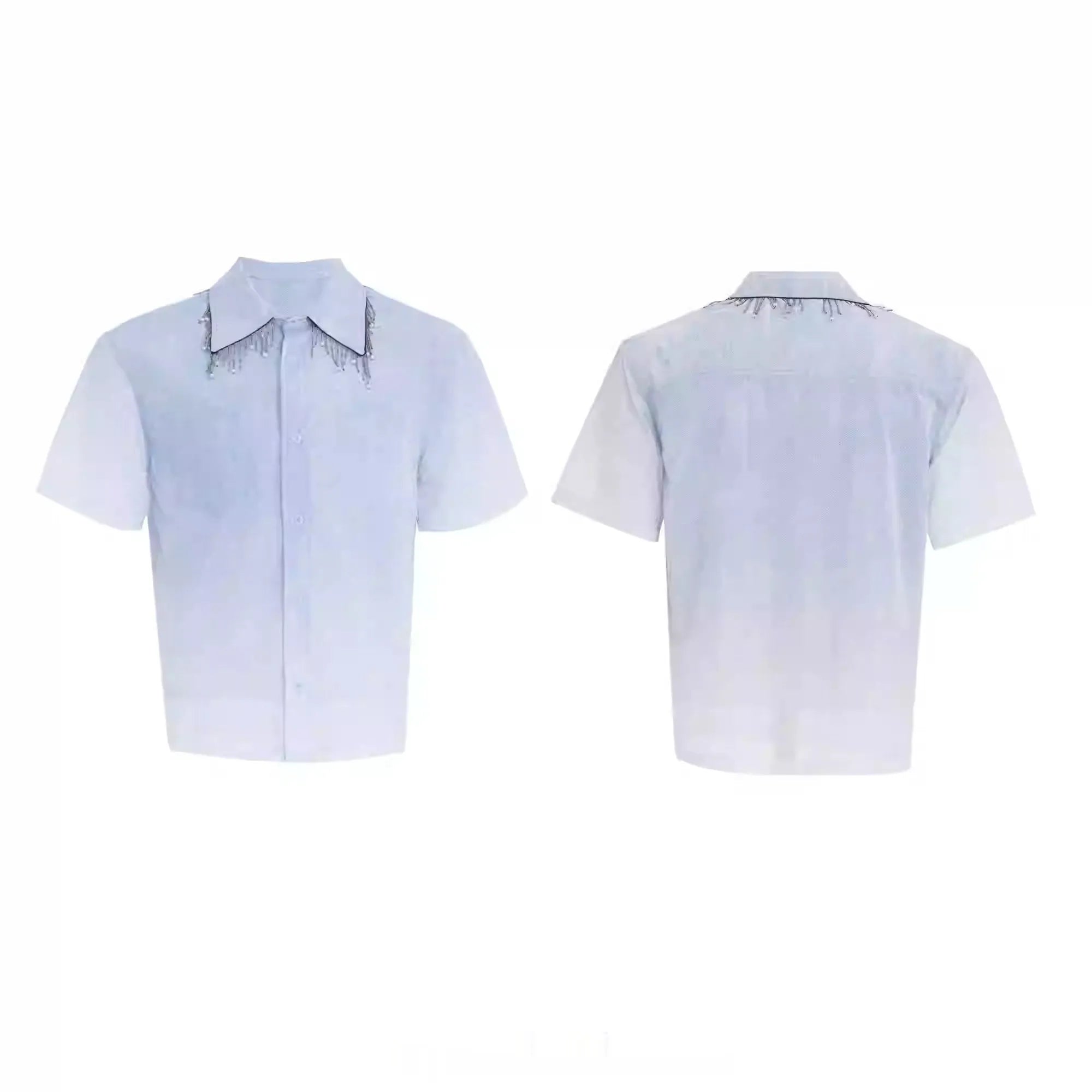 Blue and white gradient men's short sleeve shirt with loose fit for summer casual wear