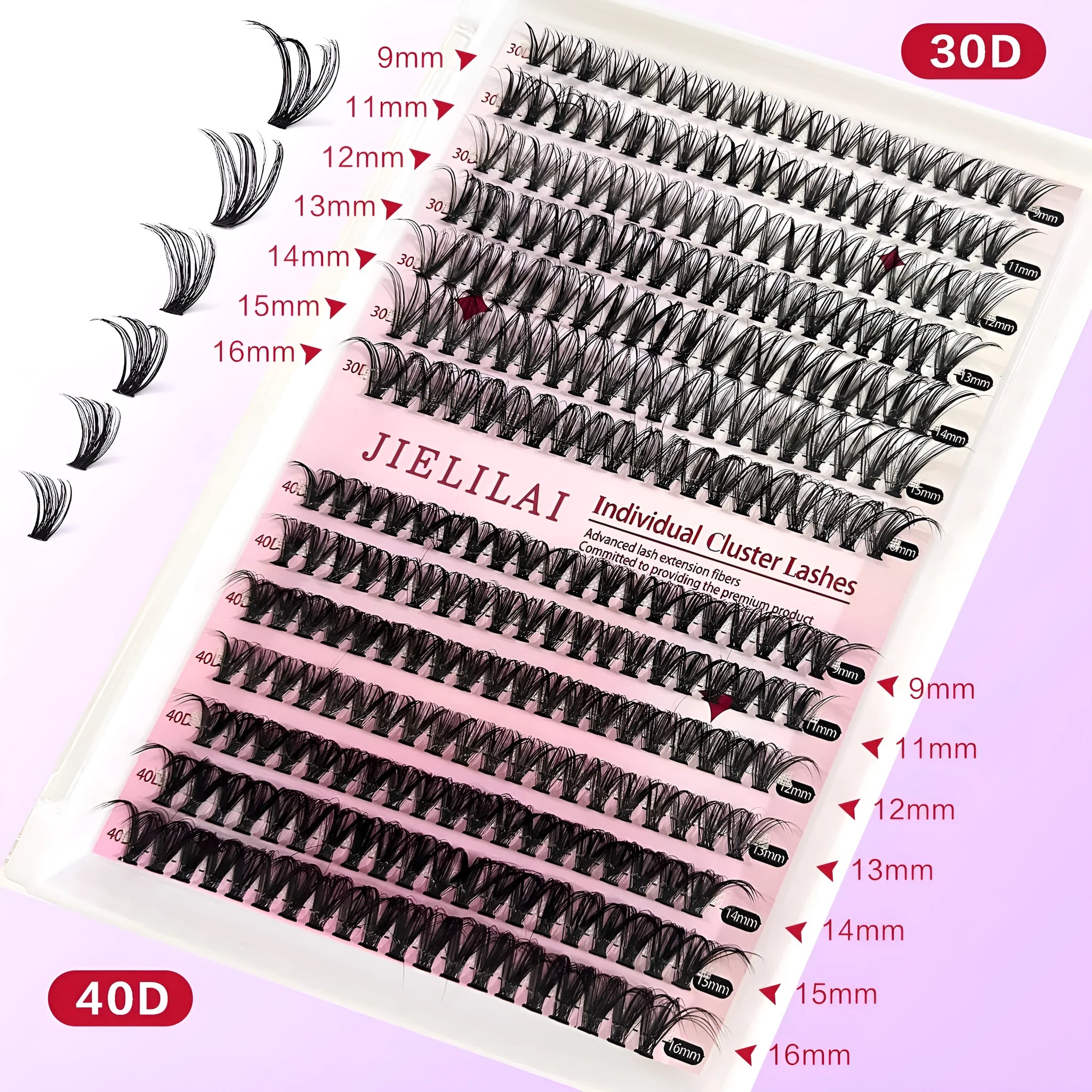 DIY cluster lashes mixed package false eyelashes 30D 40D high-grade fiber 9-16mm with tweezers