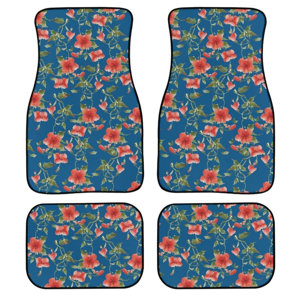 Black printed rubber car floor mat set showing 20mm thickness and waterproof construction
