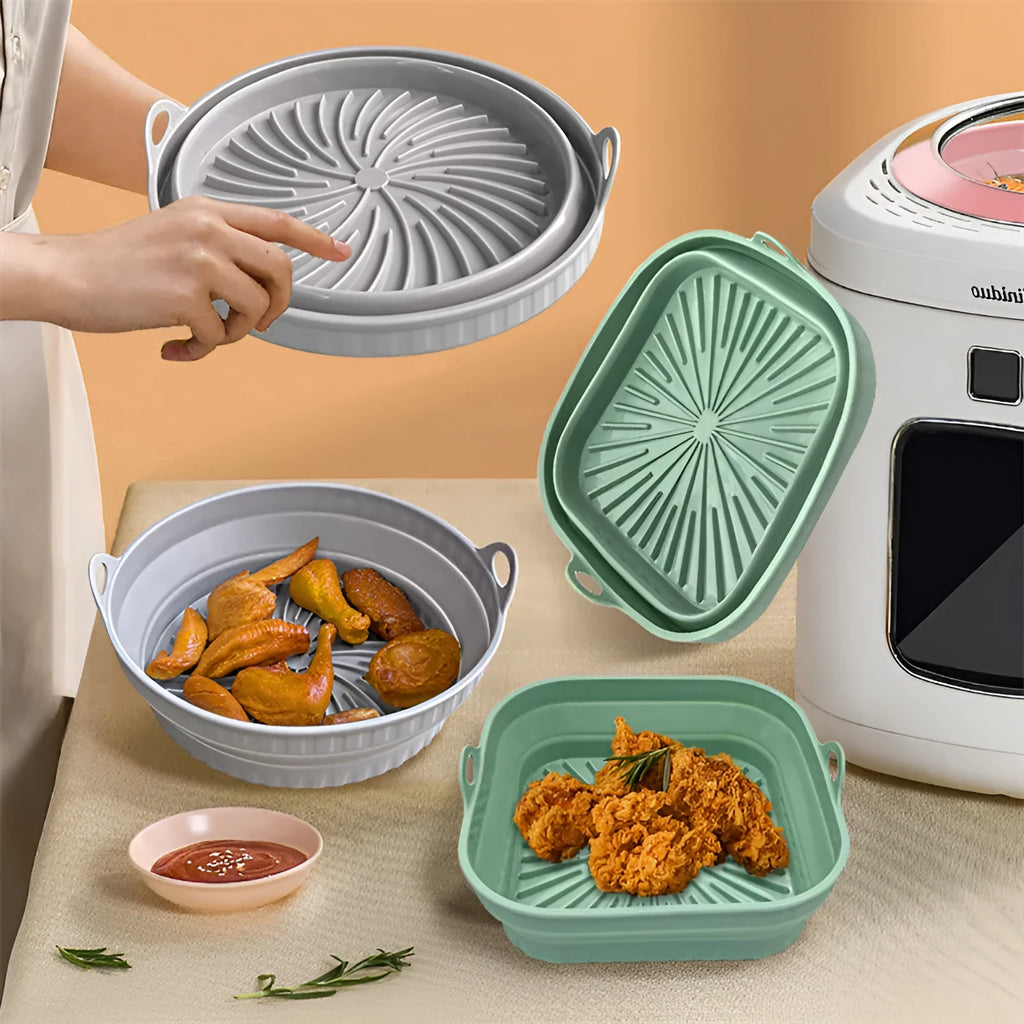 Silicone air fryer liner in round shape grey colour non-stick reusable mat