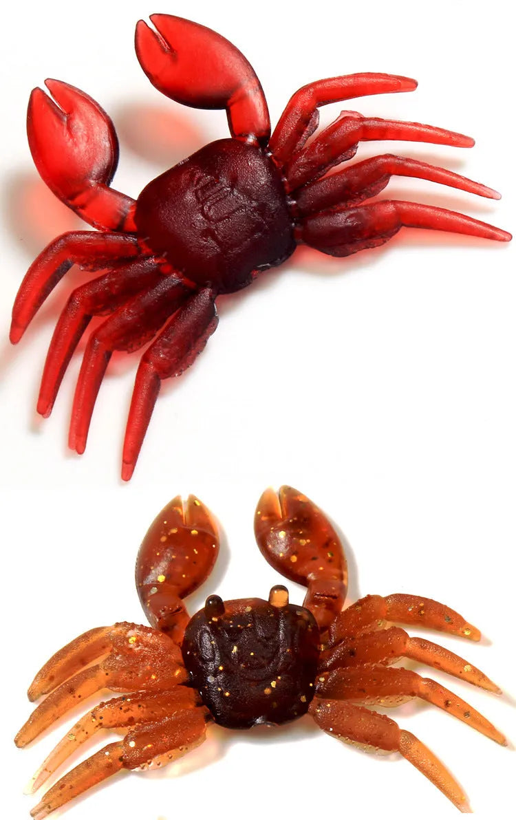 PVC crab fishing lure measuring 8cm in brown and red colour variants