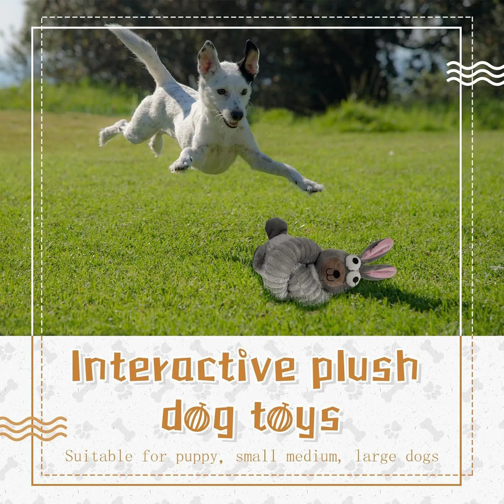 Plush squeaky dog toy in brown with foldable design and crinkle texture for small to large dogs