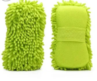 Silver green chenille car wash sponge measuring 14x25 cm with microfiber spiral wool construction