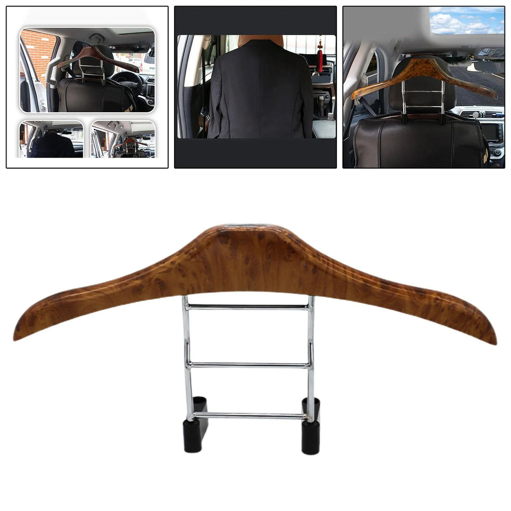 Wood yellow stainless steel car mounted clothes hanger with 46.5cm dimensions for suits and uniforms