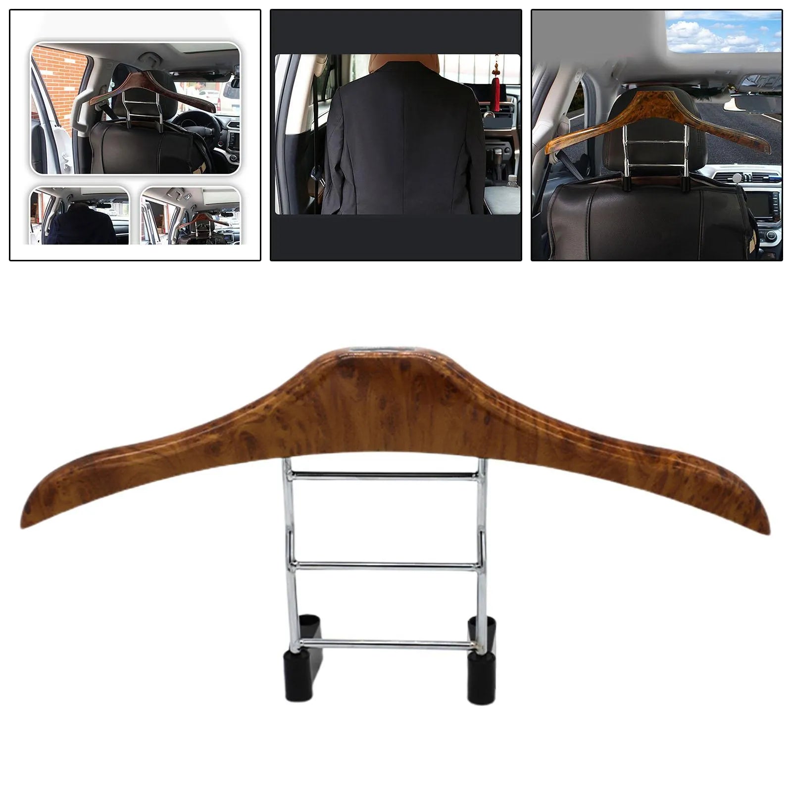 Wood yellow stainless steel car mounted clothes hanger with 46.5cm dimensions for suits and uniforms