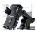Black car wireless charger phone holder with 15W fast charging suction cup and clip mounts