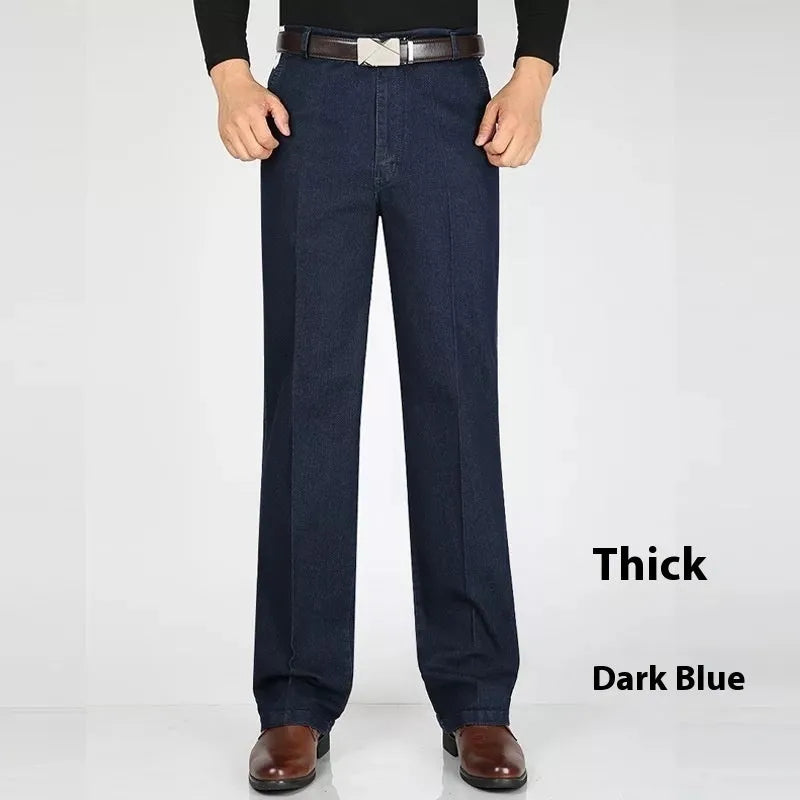 Men's high waist loose casual jeans cotton denim zipper fly thin light blue colour