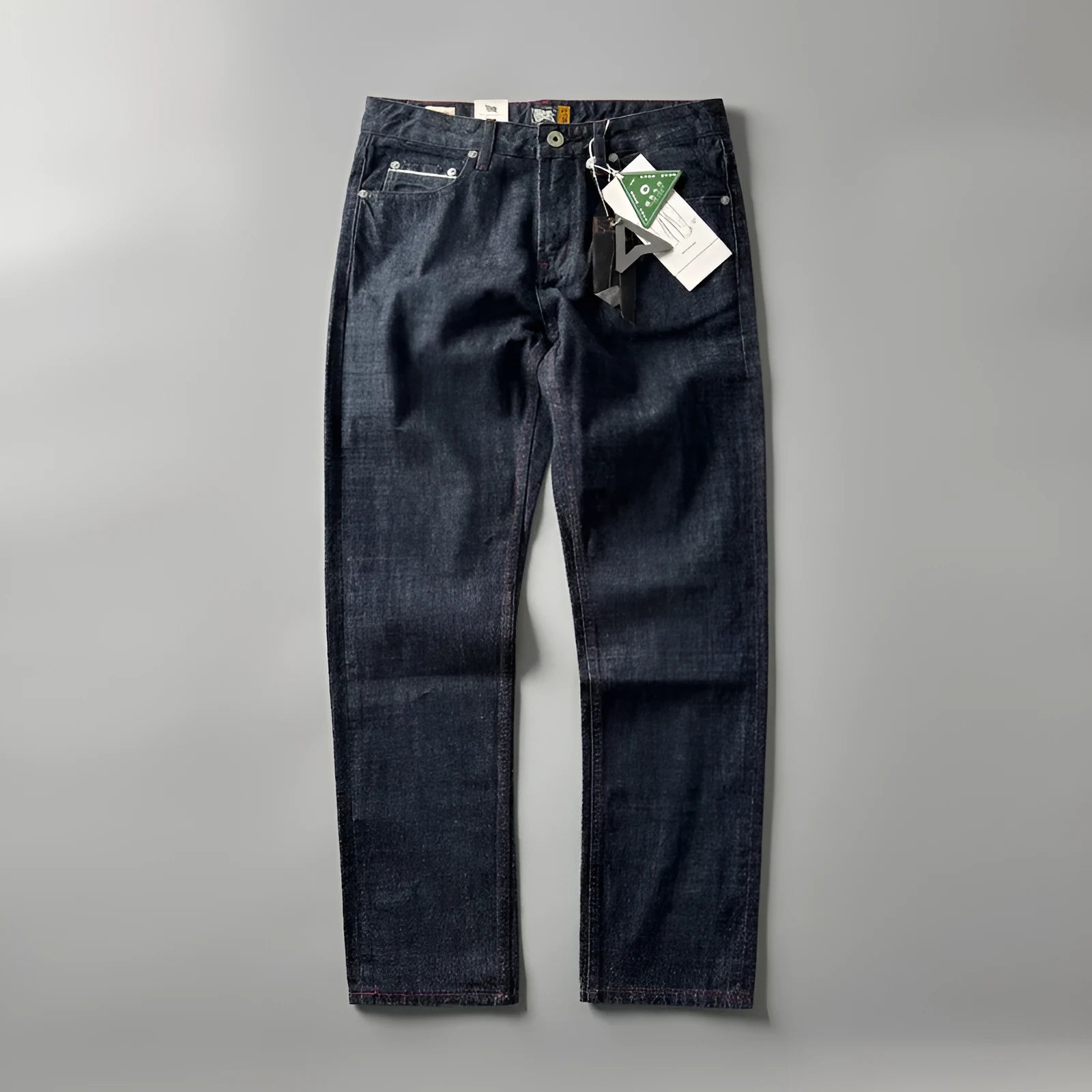 Men's straight leg denim jeans in primary colour with American retro styling
