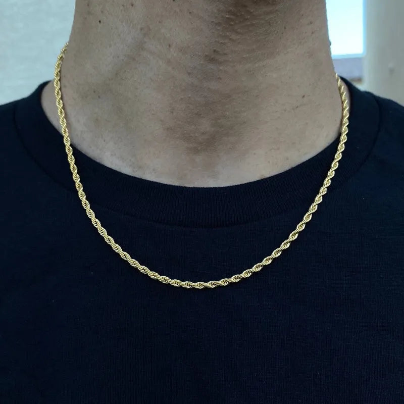 Men's stainless steel cube rope chain necklace in silver finish on a neutral background, 18-24 inch lengths available